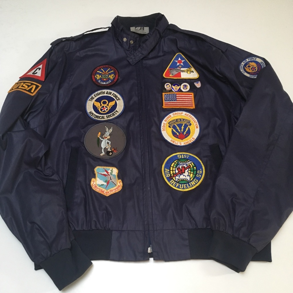 VTG 80s Custom Air Force Windbreaker Patches Blue